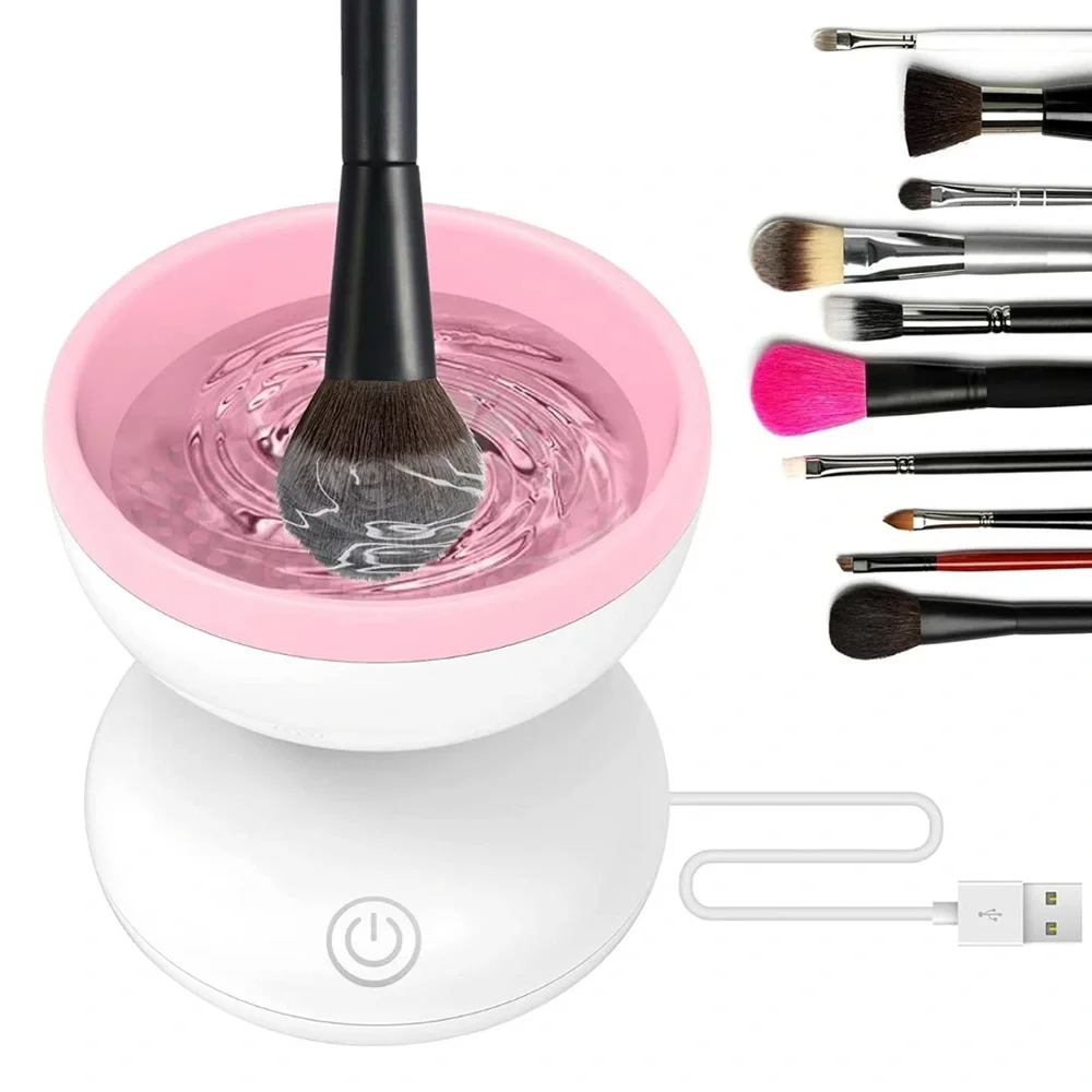 New Pink & White USB-Powered Electric Makeup Brush Cleaner